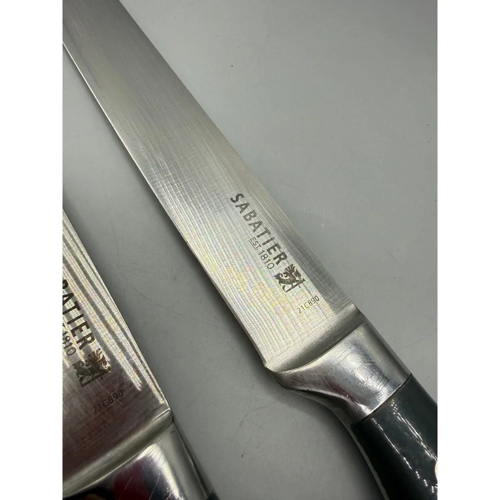 Sabatier 21C890 2 Piece Knife Set 7in Santoku 8in Slicer Damascus Etched Steel